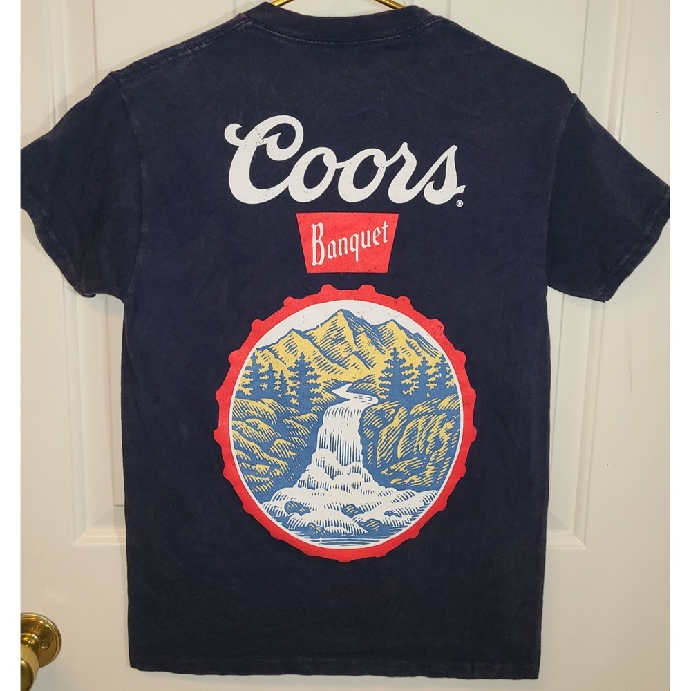 Coors Banquet Can Logo Front and Back Print Navy T-Shirt Blue Small